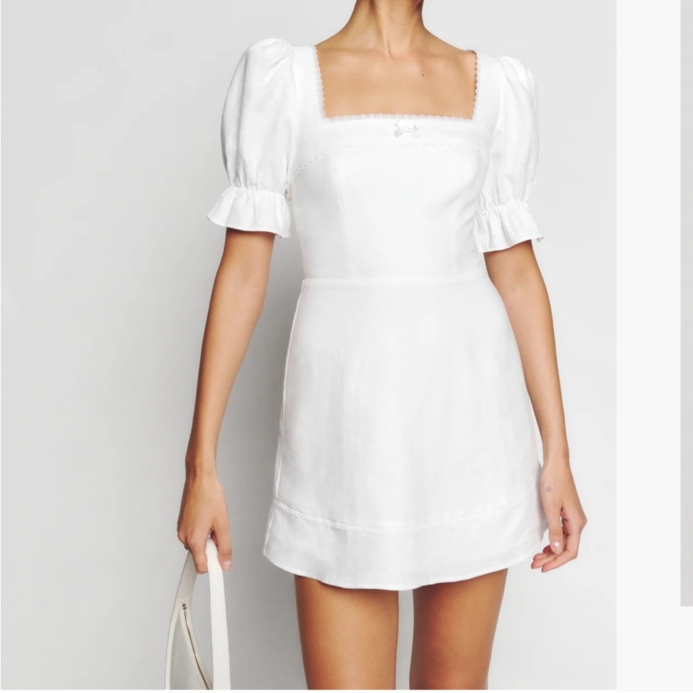 Reformation White Puff Sleeve Mini Dress